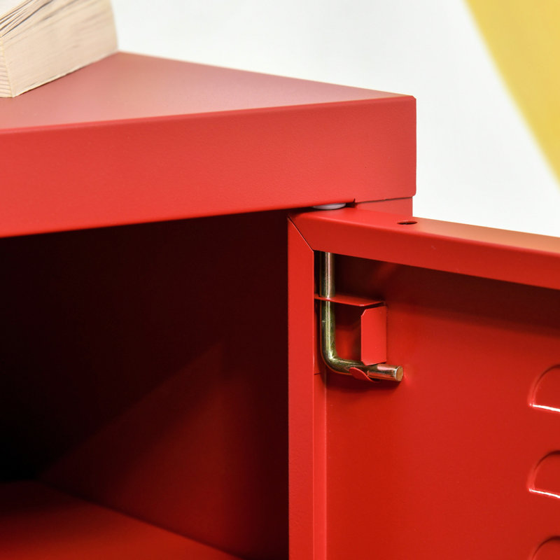 Table de bout Ahmoni industrielle rouge, avec tablette réglable et porte de casier pour le décor de la chambre à coucher Armoire rouge de style casier et tablette, utilisation domestique stable