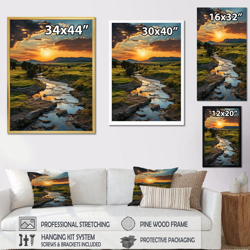 Edelgard Yellow Green Montana Landscape - reproduction d'art sur toile, Cadre photo noir, H 20 po x l 12 po x P 1 po
