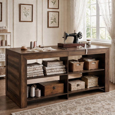 59" Sewing Table with Storage, Farmhouse Craft Table