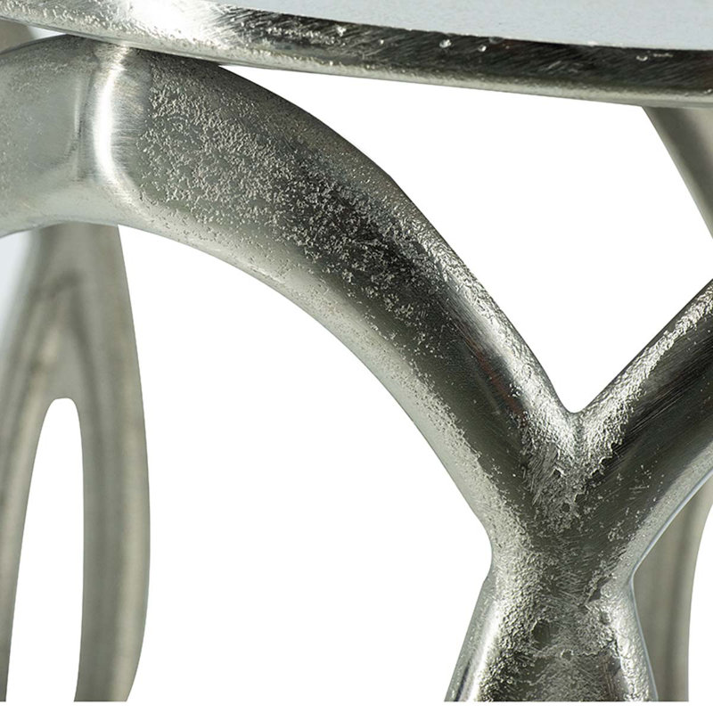 Set of 2 Nesting Side Tables, Aluminum Loop Frame, Nickel Finish, 19 & 17 Inch Rounds