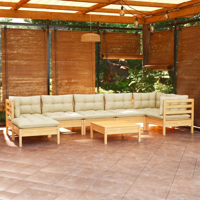 Ensemble de conversation modulaire en bois de pin massif avec coussins 8 pièces Howling, Naturel, Gris