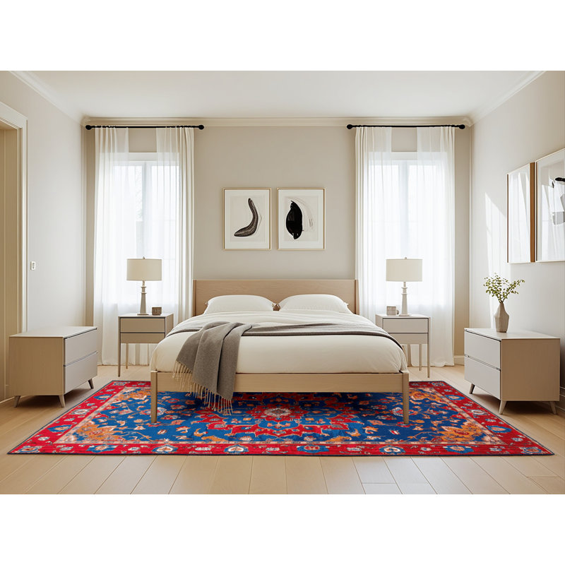 Machine Washable Tabriz Blue Area Rug, Rectangle de 5 pi x 8 pi