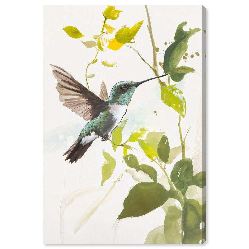 Green and Yellow Hummingbird Wrapped Canvas Art, 24" x 16"
