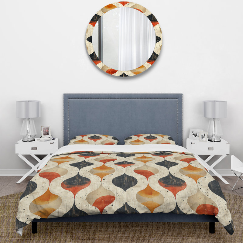 Ensemble de housse de couette orange noir quadrilobe Elegance III - Mid-Century