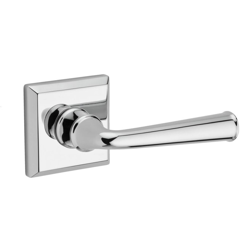 Federal Passage  Door Lever with Traditional Square Rose, Right, Polished Chrome