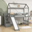 Lit mezzanine simple en bois avec glissoire et rangement-1428589121