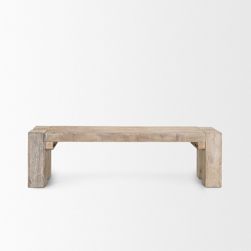 Banc en bois massif récupéré Landry avec finition blanchie et nuances rosées, H 18 po x l 64 po x P 16 po