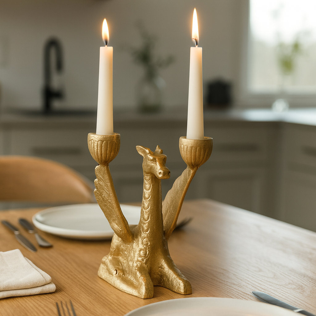 Decorative Giraffe Taper Candle Holder for Tabletop Accent - Modern Home Decor Accent for Shelf Styling - 6", Gold & Metallic Bungalow Rose