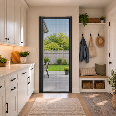 36"x 80"Black Retractable Aluminum Screen Door