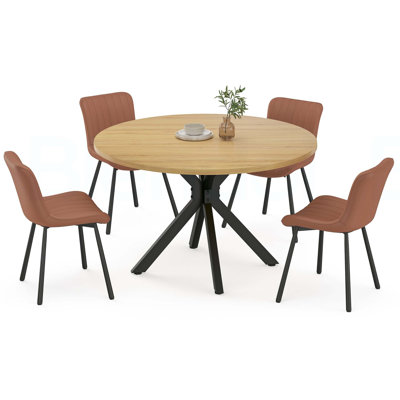 47 Inch Round Dining Table for 4-6 People, Mid Century Modern Kitchen Table with Sturdy Base, Wood Dining Table for Kitchen Dining Room (Natural)