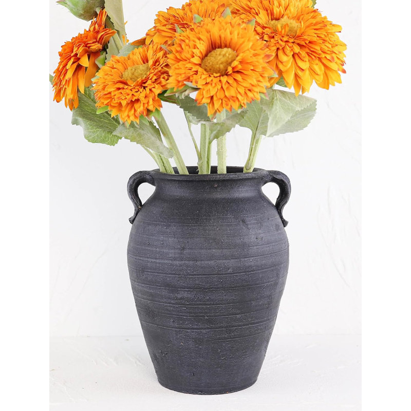 Grand vase en céramique avec poignées - Poterie rustique rétro pour décoration intérieure, centre de table et décoration de table