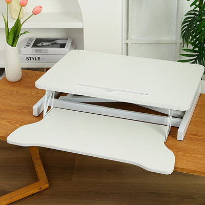 Convertisseur de bureau assis-debout 32 pouces blanc, convenant à un double moniteur et à un ordinateur portable, avec large base de clavier compatible pour ordinateur portable, blanc, grand