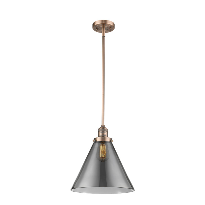 Luminaire suspendu conique à 1 lumière Anner, Fumée plaquée, Cuivre antique