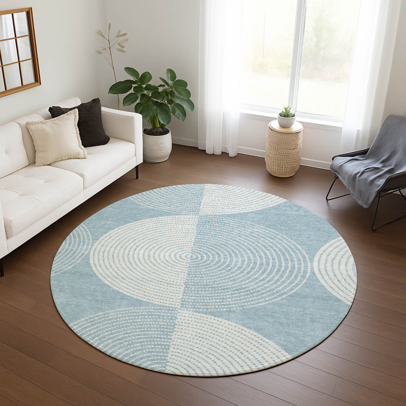 Machine Washable Indoor/Outdoor Howle ACN2275 Geometric Rug, Round 8'