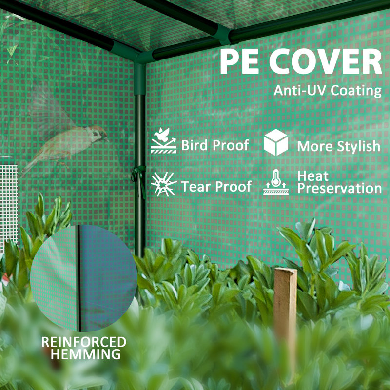 Green UV-Resistant PE Lean-to Portable Greenhouse with Roll-up Door