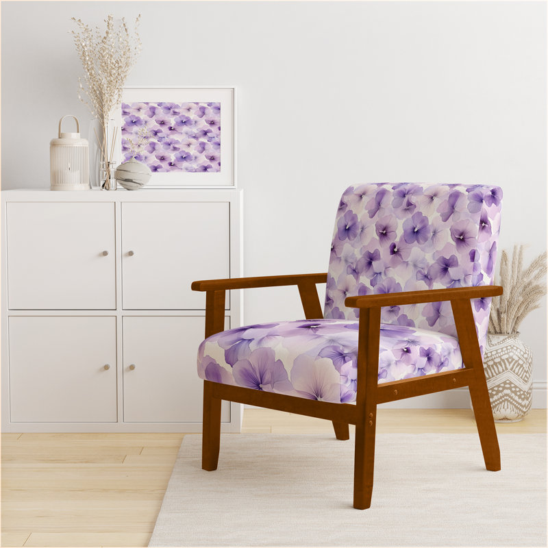 Chaise rembourrée Floral, Accoudoirs carrés bruns