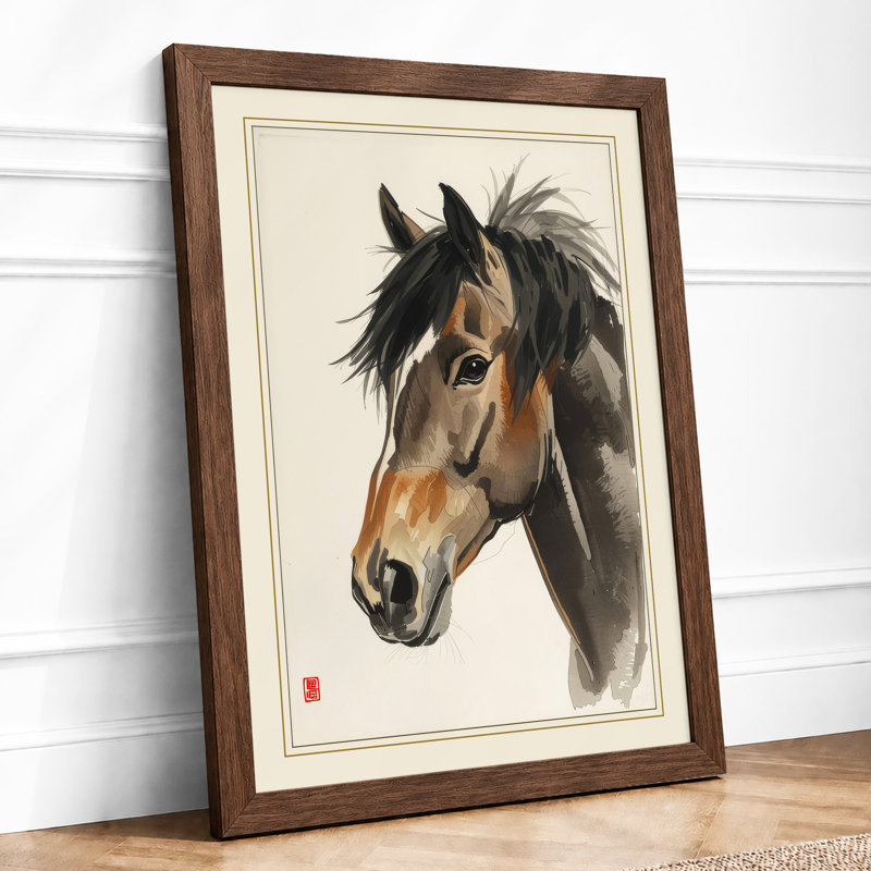 Noble Horse Japandi - Print, Walnut, A1 - 84.1 x 59.4 cm