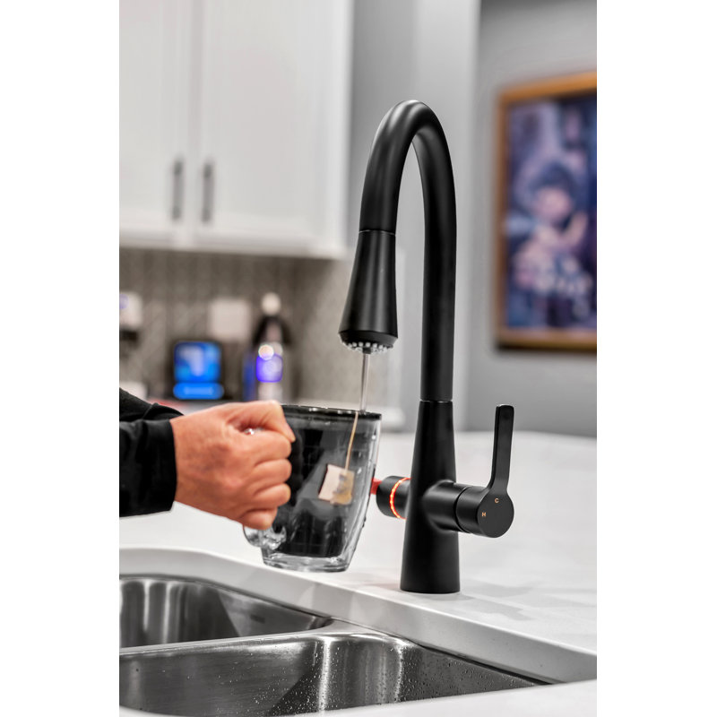 Brushed Nickel Pull-Out Spray Kitchen Faucet with Instant Hot Water Dispenser