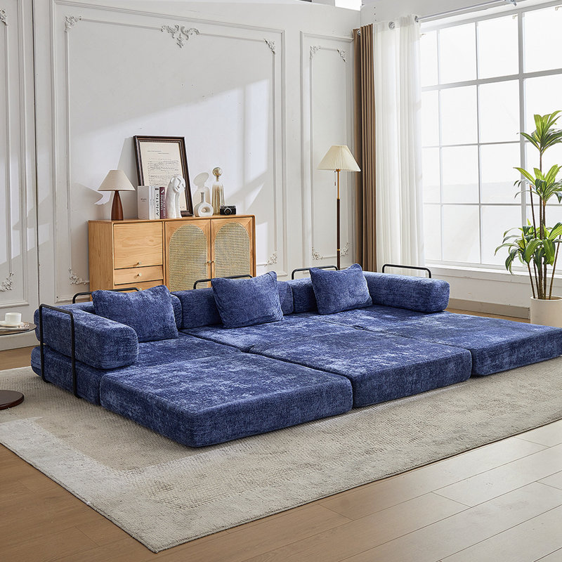 Canapé-lit convertible à plancher à compression avec structure fixe, modulaire désossé, sans assemblage, idéal pour les espaces polyvalents