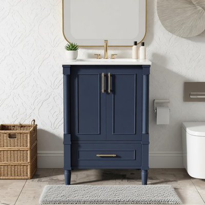 24" Modern Bathroom Vanity With Ornate Motif Design & Soft-close Hinges, Bathroom Cabinet With Drawer And Back Open Structure, Ornately Carved French Cylinder Legs