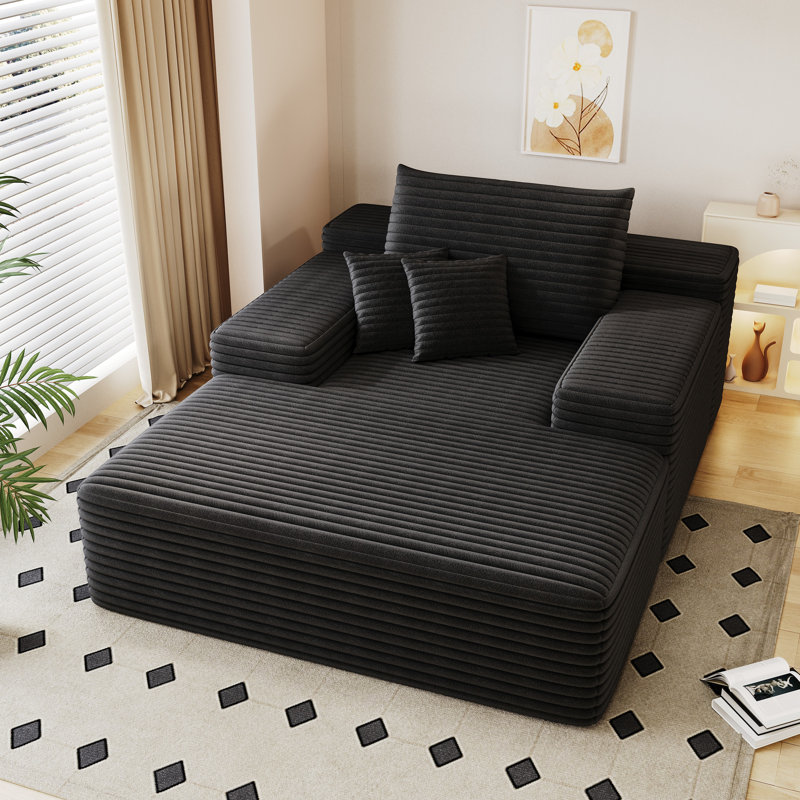 Chaise longue en velours côtelé noir pour le confort d'un cinéma maison, sans assemblage, siège profond surdimensionné avec un sommeil spacieux, matériau doux pour la peau, éponge haute densité, conception lombaire ergonomique et
