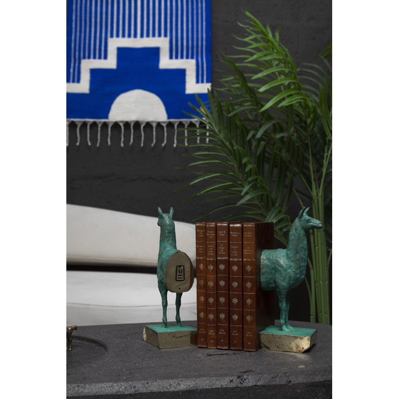 Centro Sheep Wool Handwoven Tapestry, Aged Bronze Wall Mount, Terracota & Ivory, Ivory/Lapis Blue