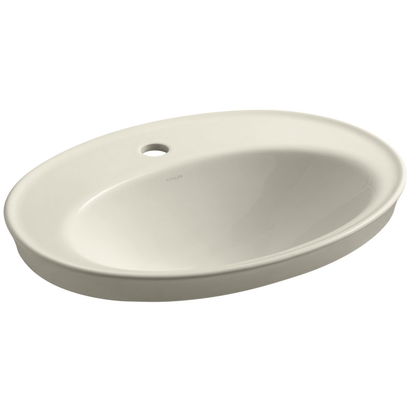 Serif Ceramic Oval Drop-In Bathroom Sink with Overflow, Almond, Single