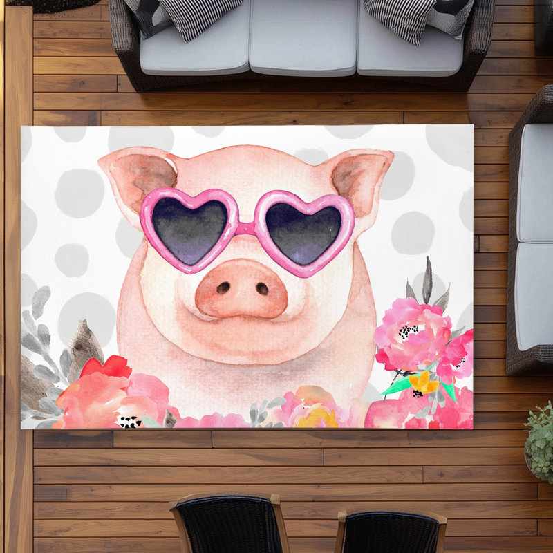 Little pig in love - Children art rug for bedroom decor