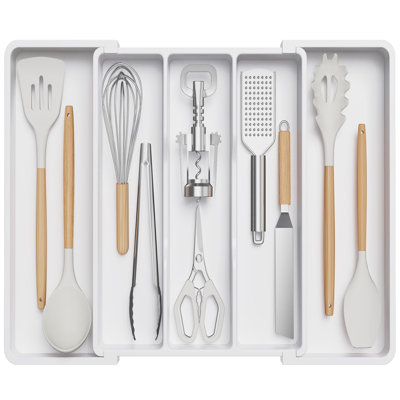 Rangement à ustensiles pour tiroirs de cuisine, plateau à ustensiles de cuisine extensible, porte-couverts réglable pour couverts, couverts en plastique pour outils et gadgets, grand