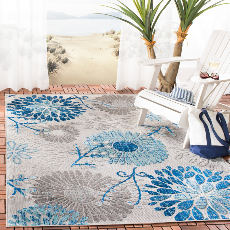 Kellems Indoor/Outdoor Grey/Royal Blue Rug, Rectangle 122 x 183cm