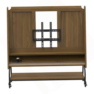 Mobile TV Stand with Mount for 32-50" TV with Projector Screen & Power Outlets - Adjustable Rolling TV Cart, MDF Wood