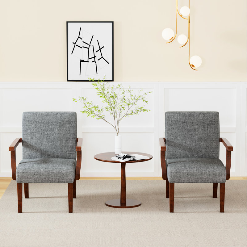 Fauteuil d'appoint en tissu (2 chaises et table), couleur grise, structure en bois franc pour le bureau