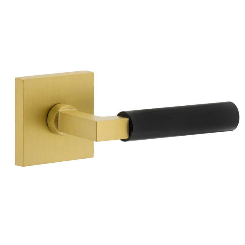 Mannequin simple avec levier Contempo Rosette Quadrato, Laiton satiné, Noir lisse, À droite