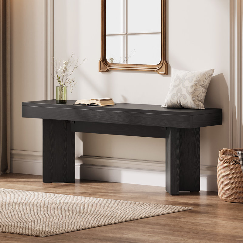 47" Wooden Entryway Bench, Farmhouse Shoe Bench, Black