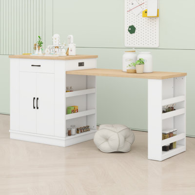 Console polyvalente avec îlot extensible avec rangement et espace de détente et de repas multi-scène