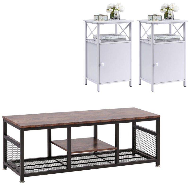 Ensemble de tables basses 3 pièces Auxter, Blanc