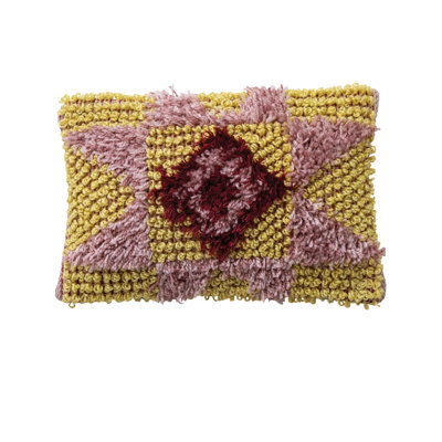 Fabric Tufted Indoor/Outdoor Lumbar Pillow With Design