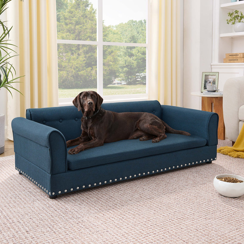 Canapé surdimensionné pour animal de compagnie, élégant canapé-lit surélevé en tissu de lin moderne, lit pour animal de compagnie rectangulaire surdimensionné confortable avec dossier et accoudoirs pour les chiens de grande taille et surdimensionnés