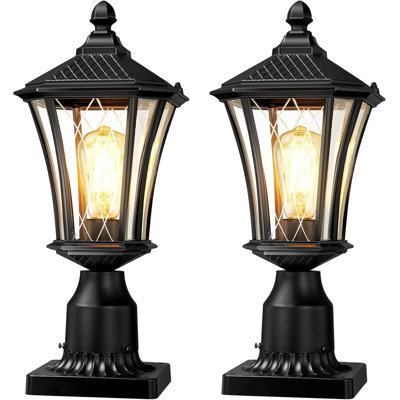 Paquet de 2 lampadaires d'extérieur, lampadaire de 16 po, lampadaire noir d'extérieur