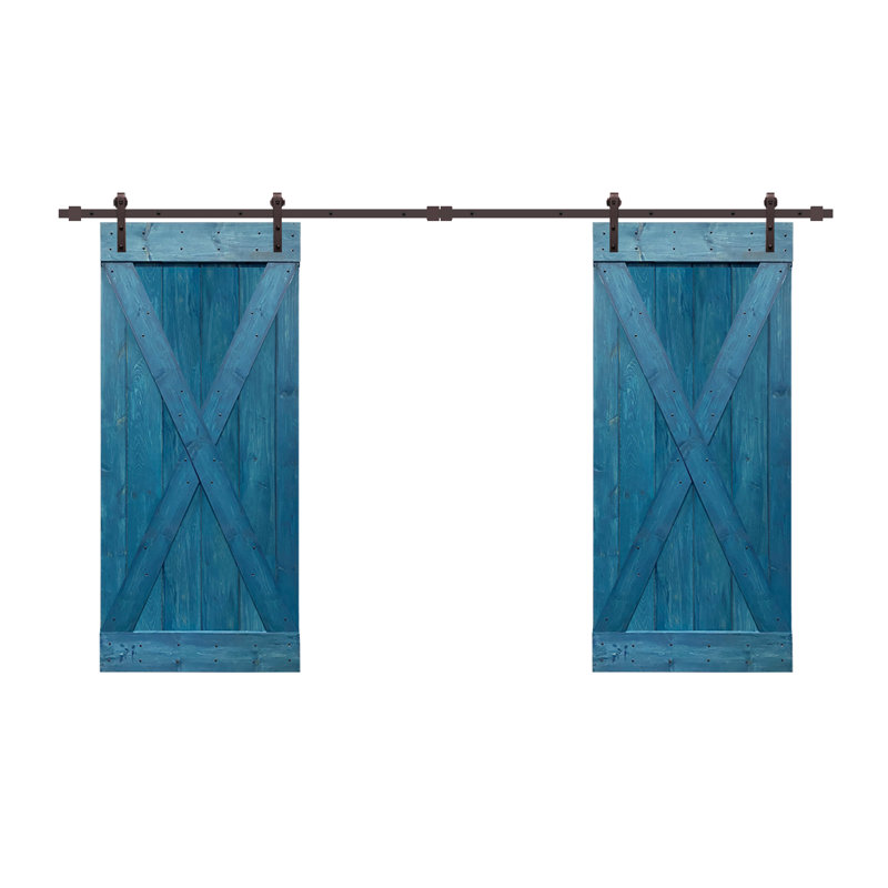 84'' Ocean Blue Solid Pine Barn Door with Oil-Rubbed Bronze Hardware