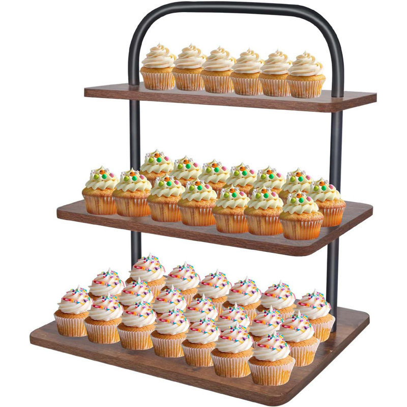 Cupcake Stand, 3 Tier Large Cupcake Stand For 50 Cupcakes Rustic Cupcake Display Stand Square Wood Dessert Table Display Set Cupcake Tower Tiered Tray Stand For Wedding Birthday Graduation