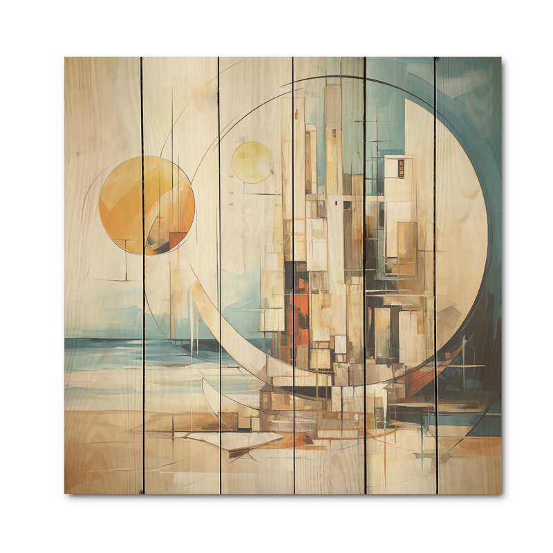 «Geometric Coastal Moments Horizon», art mural bois de plage côtière sur bois de pin naturel, H 30 po x l 30 po