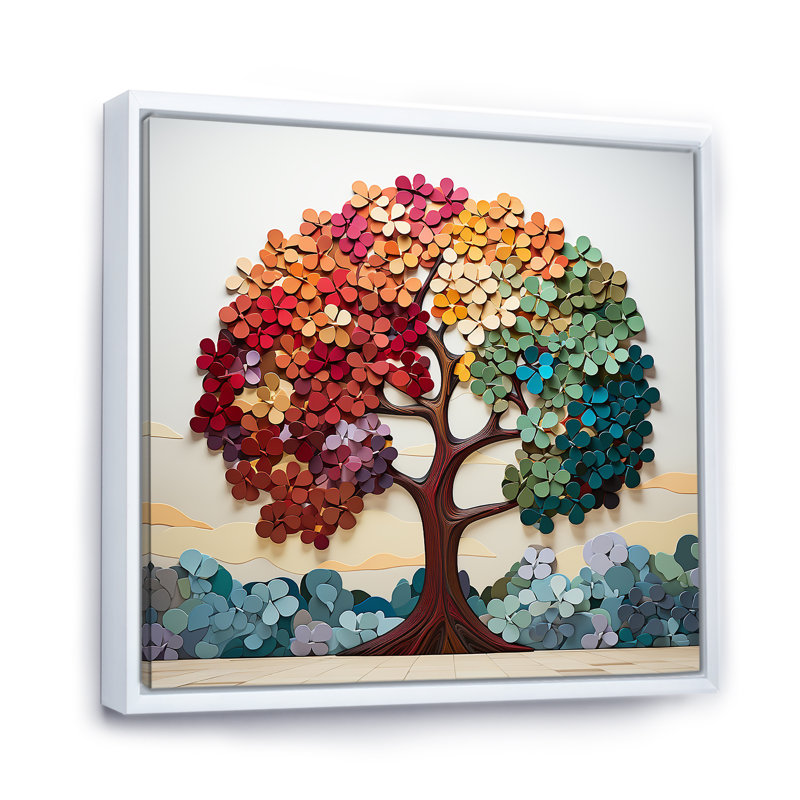 Arbre de Bassan américain coloré et harmonie III - arbre, art mural, Blanc, H 30 po x l 30 po