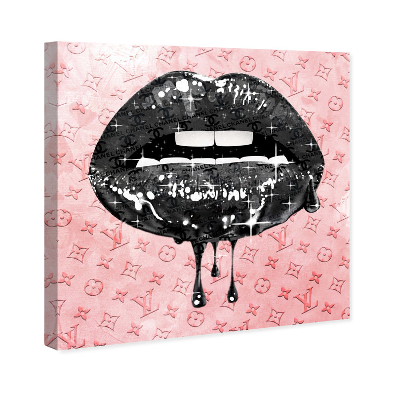 Fashion and Glam Noir and Blush Lips - impression d'art graphique, H 30 po x l 30 po x 1,5 po, Toile tendue