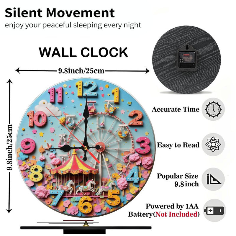 Colorful Carousel Clock Wall Decor