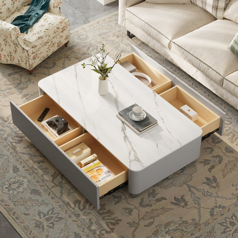 Beige Faux Marble Coffee Table, Gray/Black