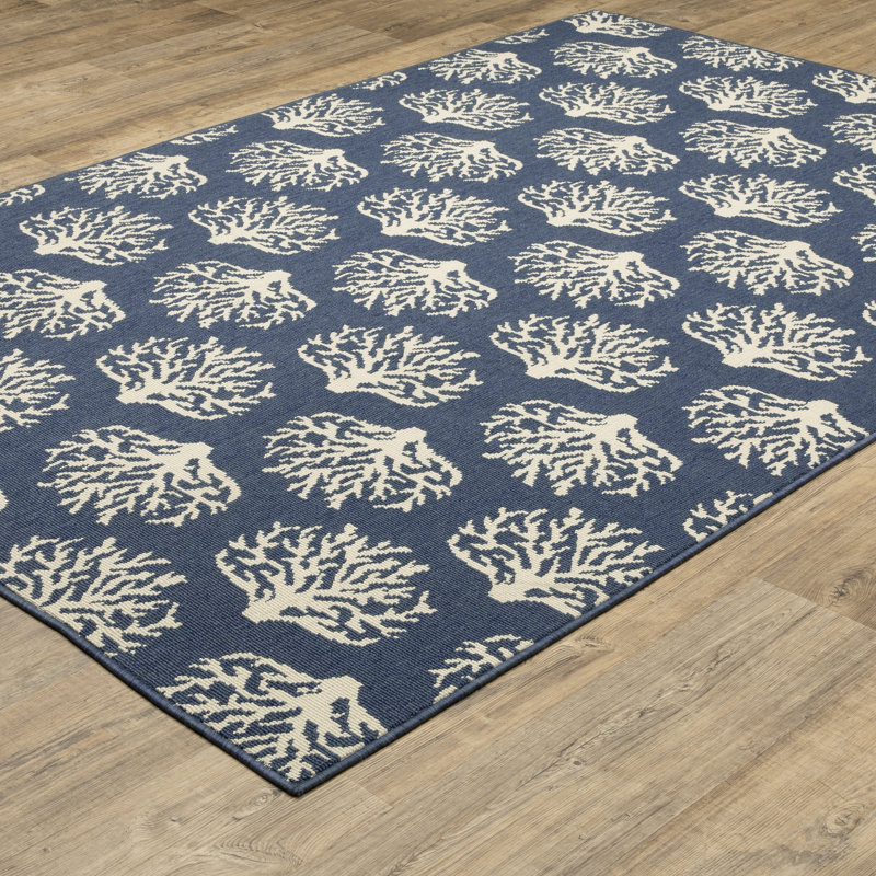 Tapis intérieur / extérieur bleu marine / ivoire Aganlane, Rectangle 1 pi 10 po x 2 pi 10 po