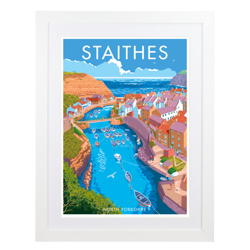 'Staithes 3' by Richard O'Neil - Print, 43.5 cm H x 33.5 cm W x 2.2 cm D, White Wood Frame