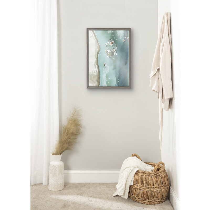 Rocky Shores Coastal Glass Print with Gray Frame, 18x24