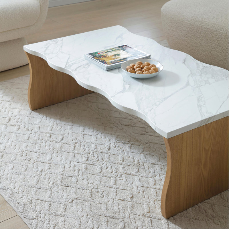 Table basse moderne avec plateau en faux marbre, table d'appoint, table de cocktail pour le bureau du salon, Bois naturel